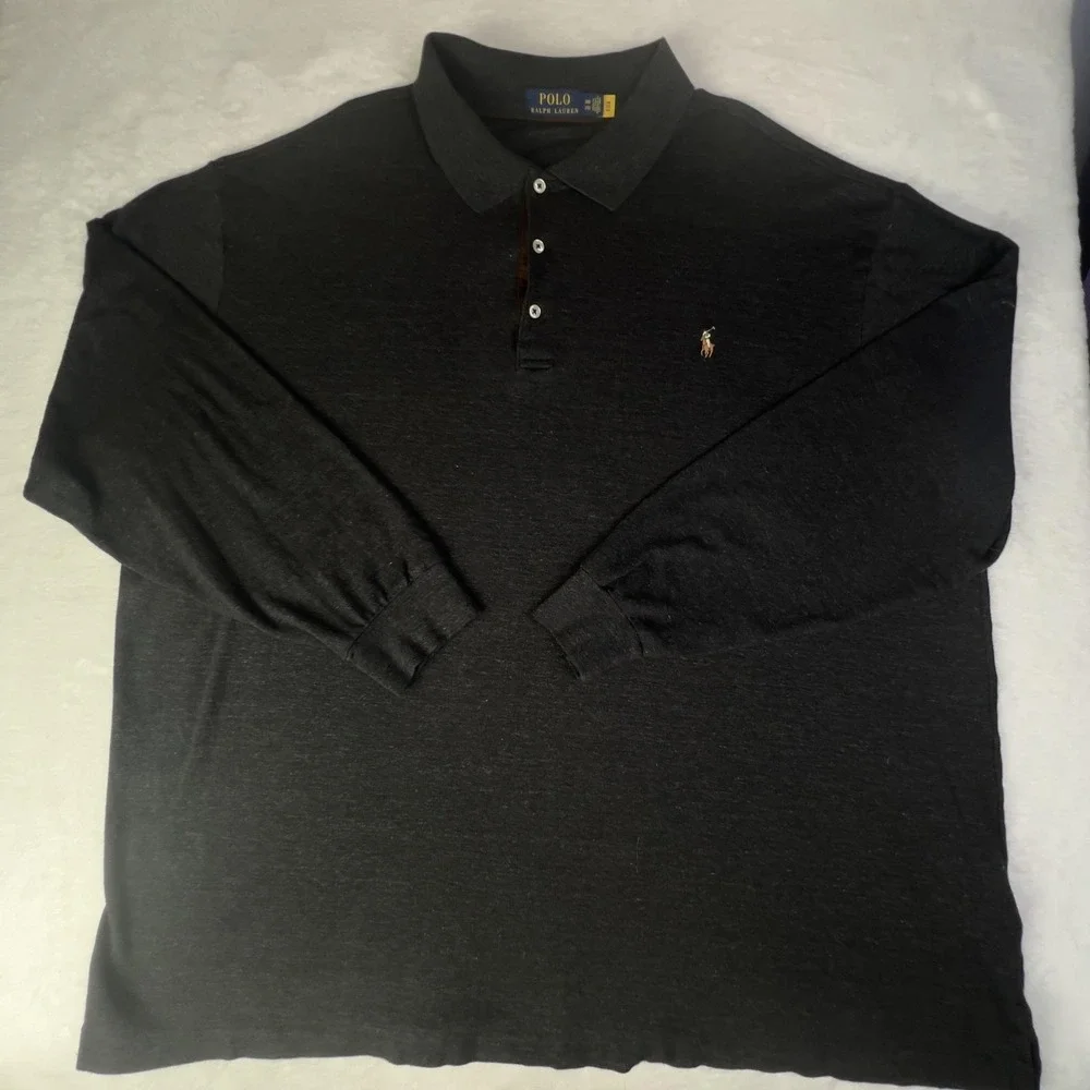 Polo Ralph Lauren‎ Polo Shirt Mens 3XB Charcoal Long Sleeve Big Tall Pony Logo